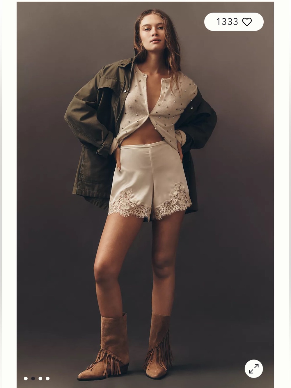Reformation Cream Lace-Trim Silk-Look Shorts